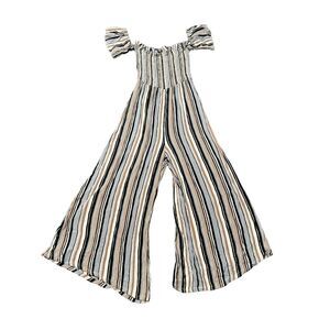 Lush Jumpsuit Womens Small Striped Cold‎ Shoulder Smocked Chest